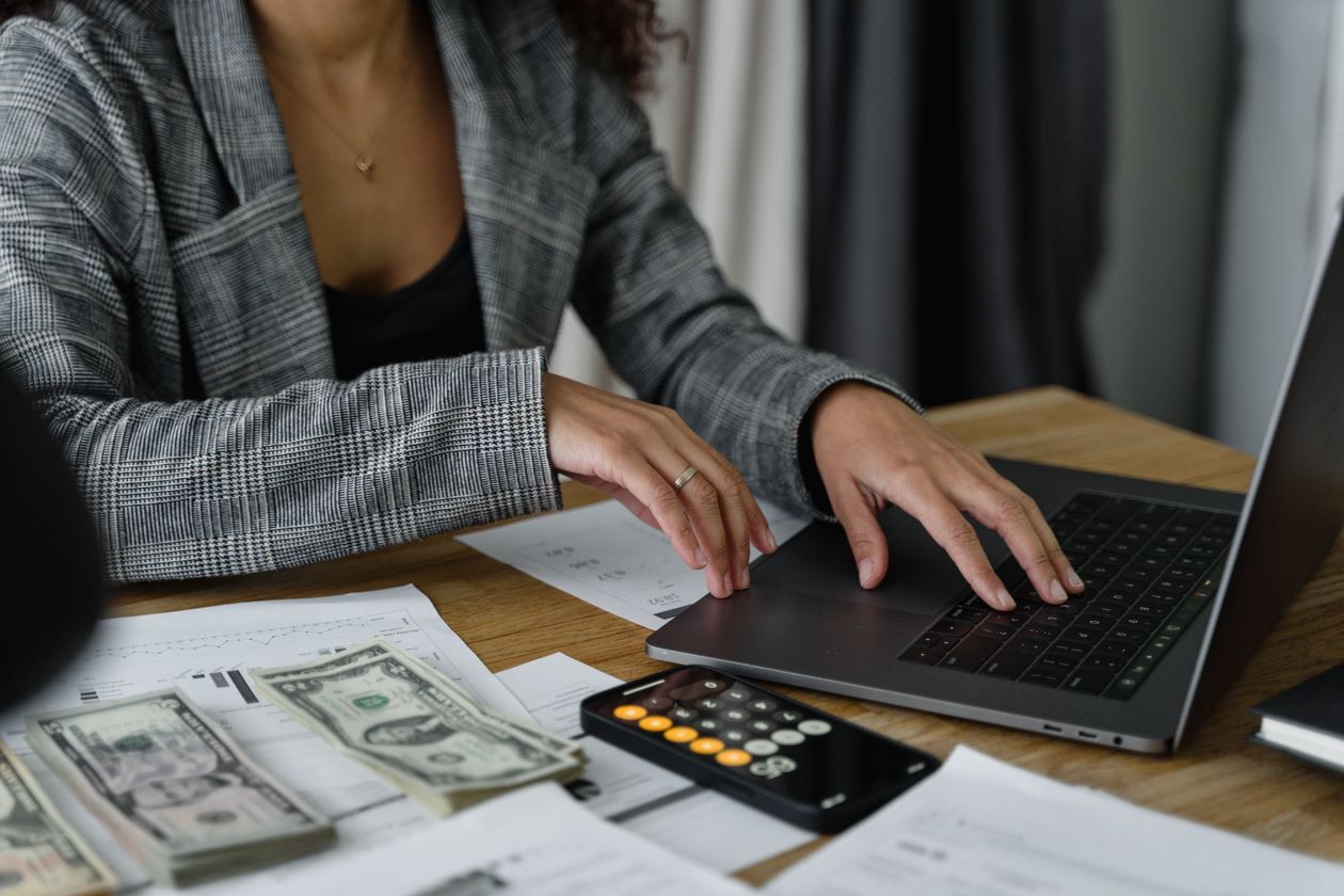 Woman confidently managing her money and budget